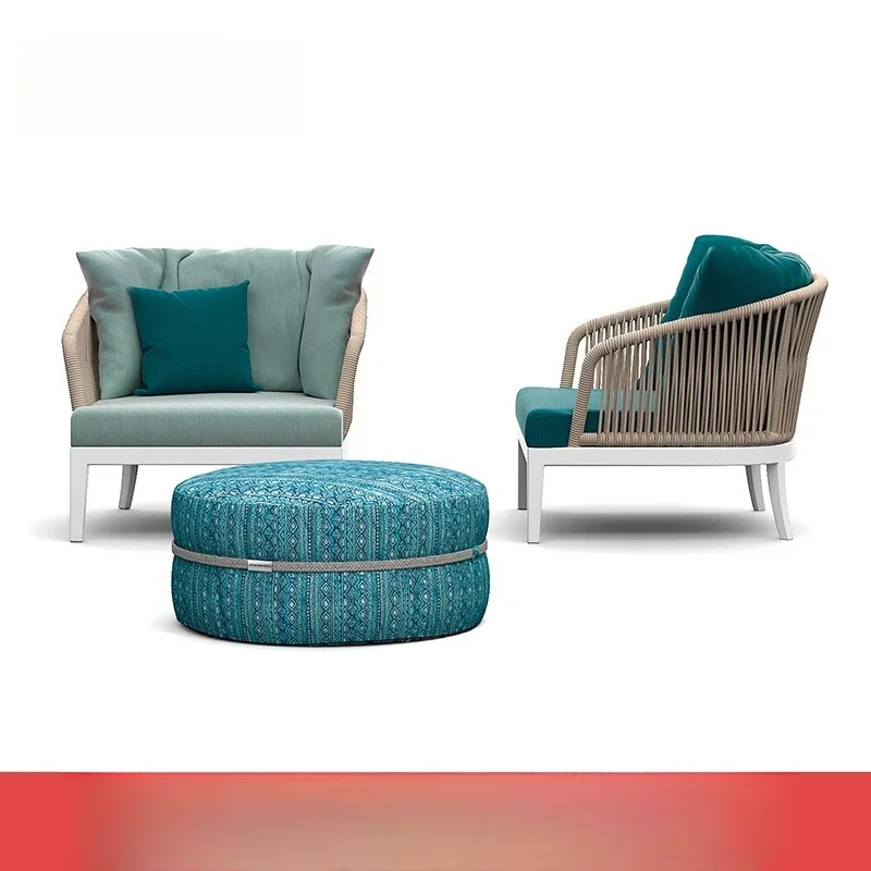 Nordic outdoor webbing sofa combination, villa courtyard balcony sofa coffee table combination, creative open-air outdoor