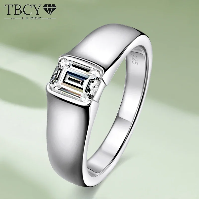 

TBCYD 0,8/1/2 карата изумрудной огранки с муассанитом, обручальное кольцо из стерлингового серебра 925 пробы с покрытием из белого золота для женщин и мужчин, кольца