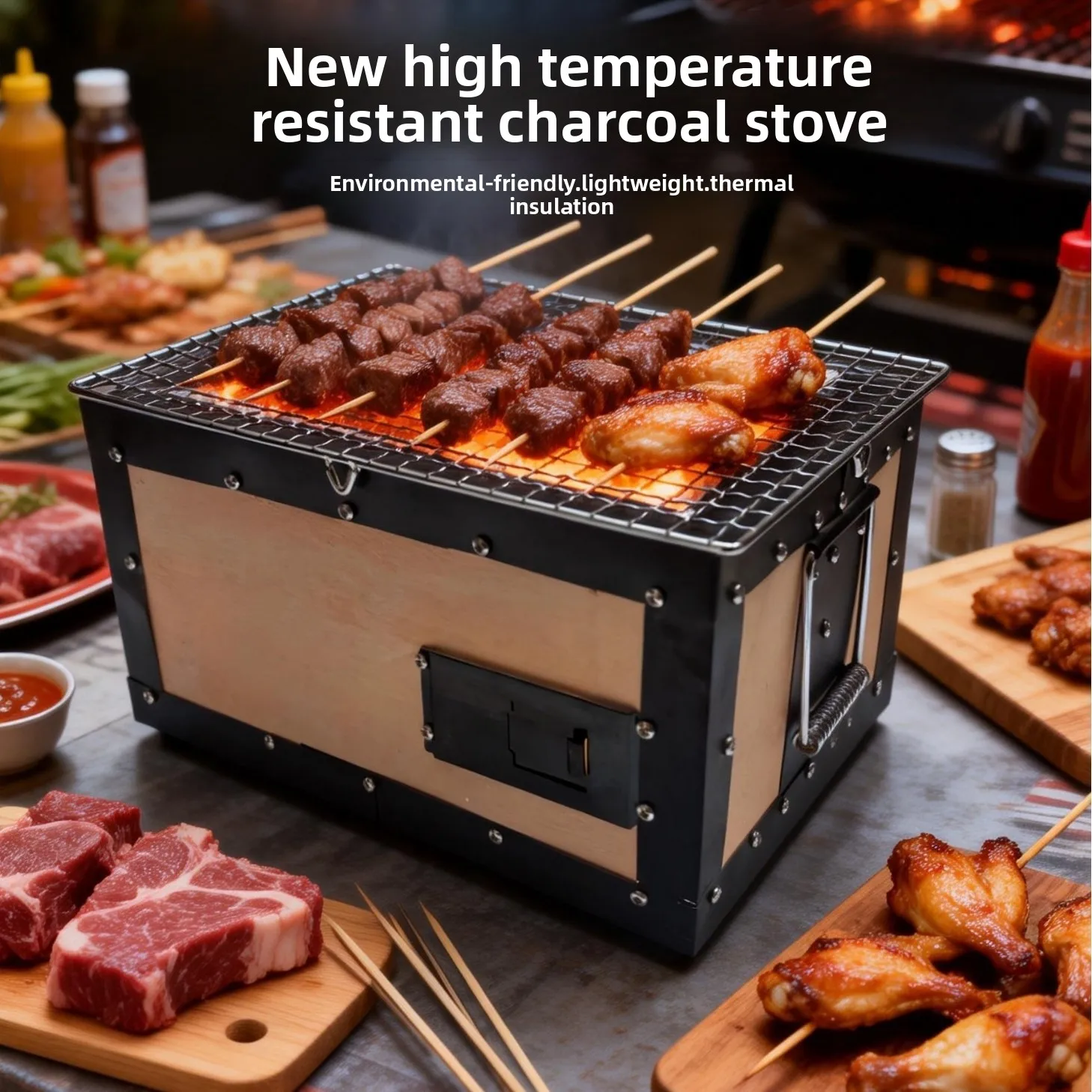 Charcoal Heating Grill, Outdoor Multi-use Stove for BBQ, Tea Making & Room Heating, Fire Resistant High Temp Brick Stove