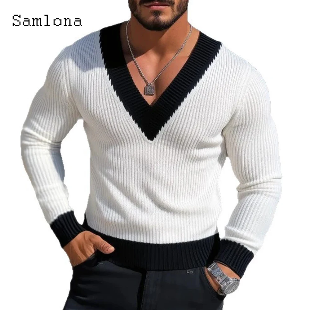 

Mens Elegant Leisure Casual V-neck Knitted Sweaters Europe Style 2025 New Autumn Classic Basic Jumpers Men Slim Comfy Pullovers