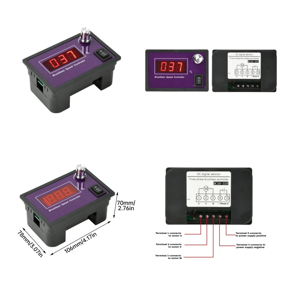 

Встроенный бесщеточный регулятор скорости двигателя постоянного тока 10-55 В, 15 А, трехфазный контроллер двигателя без Холла, регулятор двигателя вперед и назад