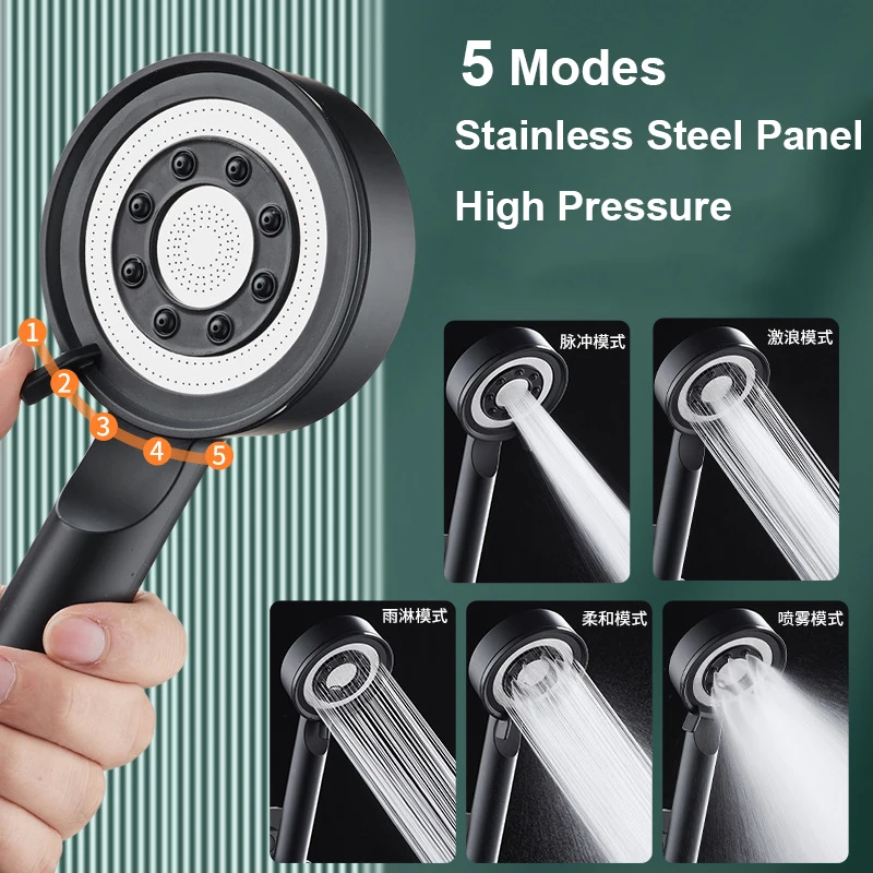 Big Booster Shower Head High Pressure Sprayer 5 Modes Water Saving Nozzle Massage Spa Handheld Showers Bathroom Accessories