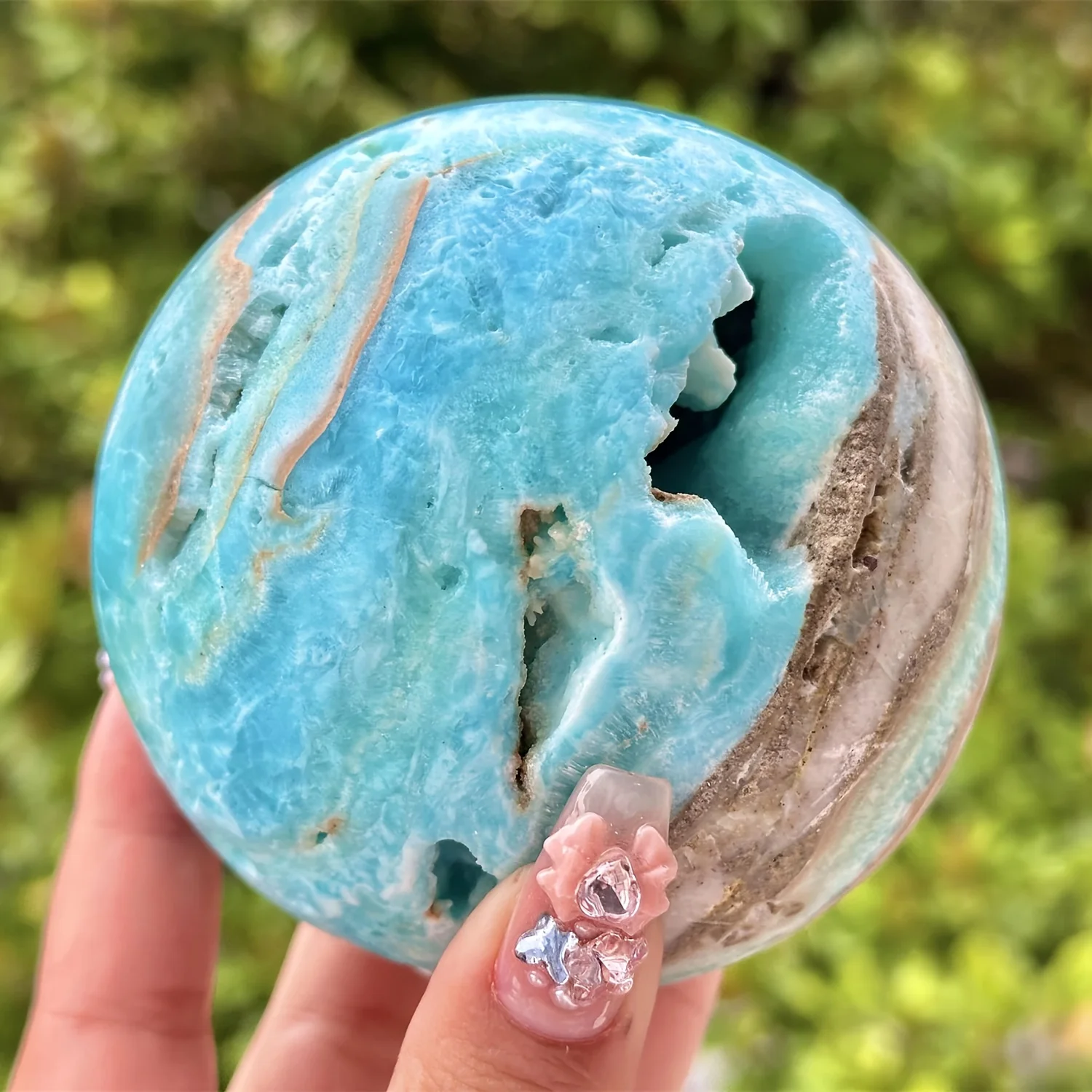 1PC Natural Hemimorphite Sphere - Bohemian Teal Blue & White Marbled Stone,Holiday Gift for Christmas, Valentine's,home Decor