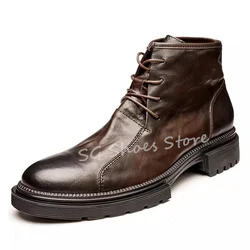 British Style Comfortable Ankle Boots for Men Business Handmade Leather Lace-Up Chelsea Boots Male Leisure Shoes