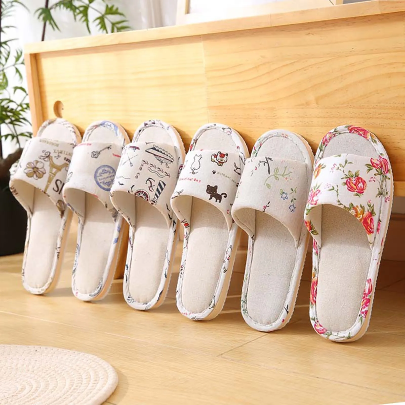 

Fashion Slippers Casual Floral Women Home Indoor Comfortable Flat Shoes Bedroom Anti-slip Sandals Spring Autumn