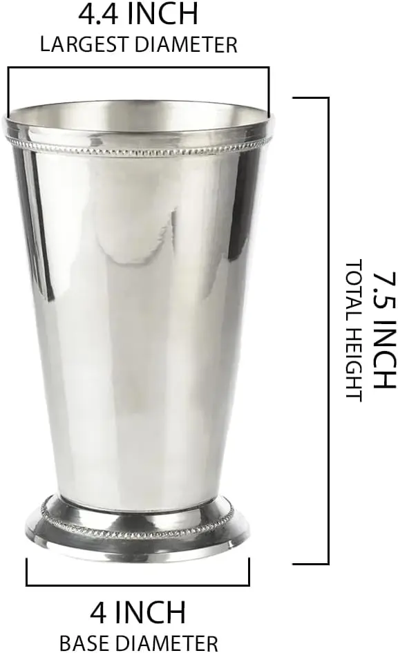 Silver Julep Cup and Mint Julep Glasses, Multipurpose Flower Vase and Floral Centerpiece for Wedding, Event, Party, Home Dining Table or Kitchen, Available in 2 Sizes, Tall 7.5 Inch, Silver, 4-Pack