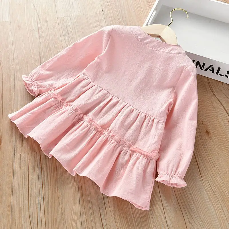 Cotton Girls Baby Dress New Spring and Autumn White  Girls Long Sleeve Clothing Little Girls Princess Dress Children\'s Dress