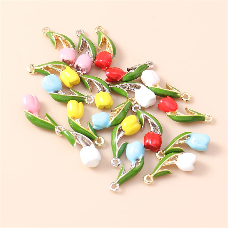 5 Stück 7 x 17 mm niedliche Emaille-Tulpenblumen-Anhänger für die Schmuckherstellung, Ohrringe, Halsketten, Armbänder, Zubehör, DIY-Geschenke – Detail 14