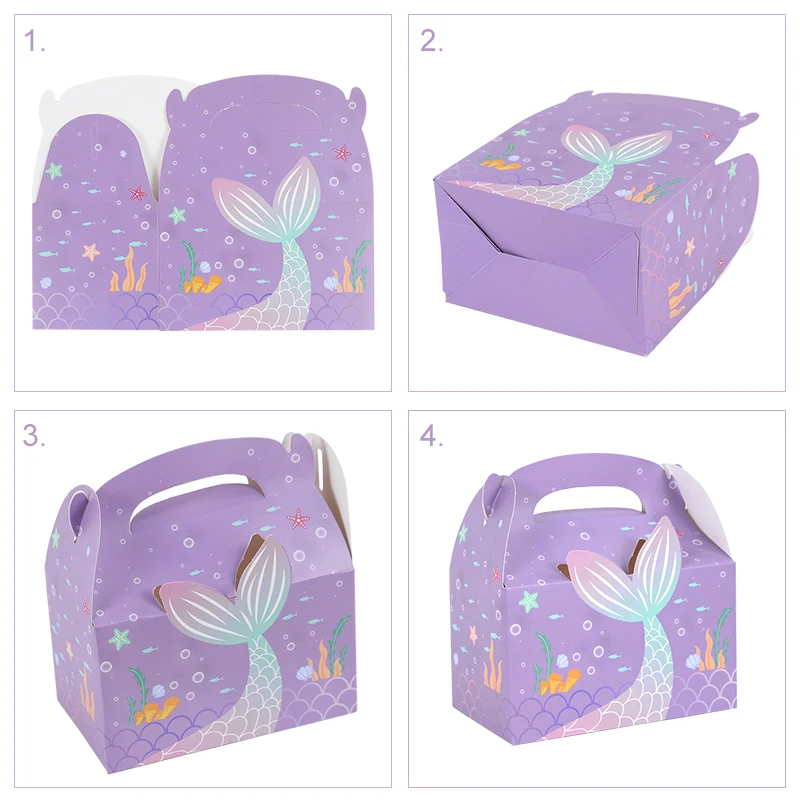 6Pcs Meerjungfrau Schwanz Papier Geschenk Box Süßigkeiten Cookie Snack Verpackung Boxen Kinder Kleine Meerjungfrau Thema Geburtstag Party Dekoration Lieferungen – Detail 9