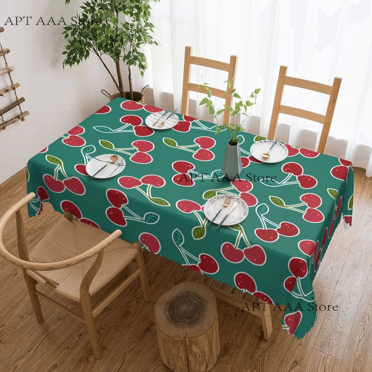 Rectangular Waterproof Oil-Proof Cherries Tablecloth Table Fit Bohemian Geometric Table Cloth