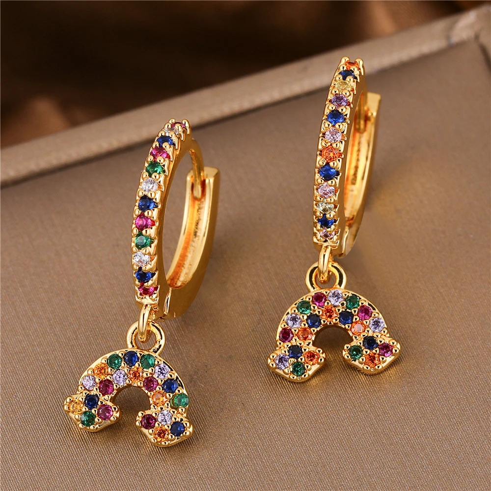 

Colorful AAA Inlaid Zircon Cloud Design Fashionable French Women Earring Plated With 18K Real Gold Simple ear Buckle Pendant