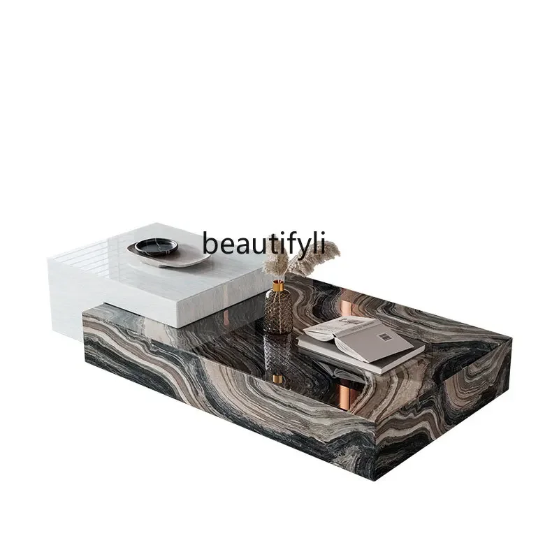 

xz1Natural Marble Coffee Table Light Luxury High-End Villa Minimalist Nordic Imported Cloud Jade Cari Ice Jade Luxury Stone Tabl