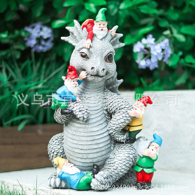 Fairy Garden Dragon & Dwarf Statue - Creative Garden Ornament, Gnome Decor, Fantasy Gift