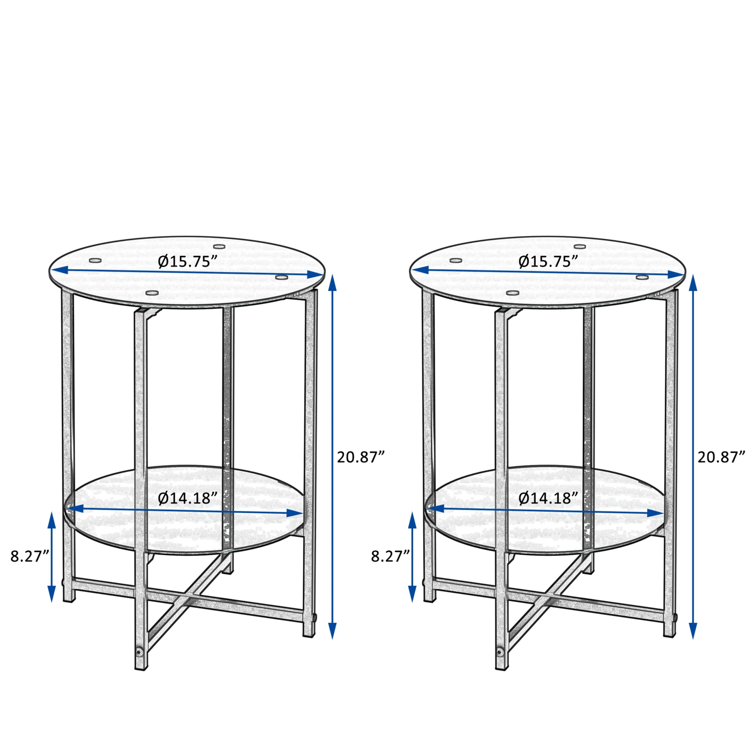 2-delige set (zwart) bijzettafel van gehard glas, ronde salontafel voor slaapkamer, woonkamer, kantoor