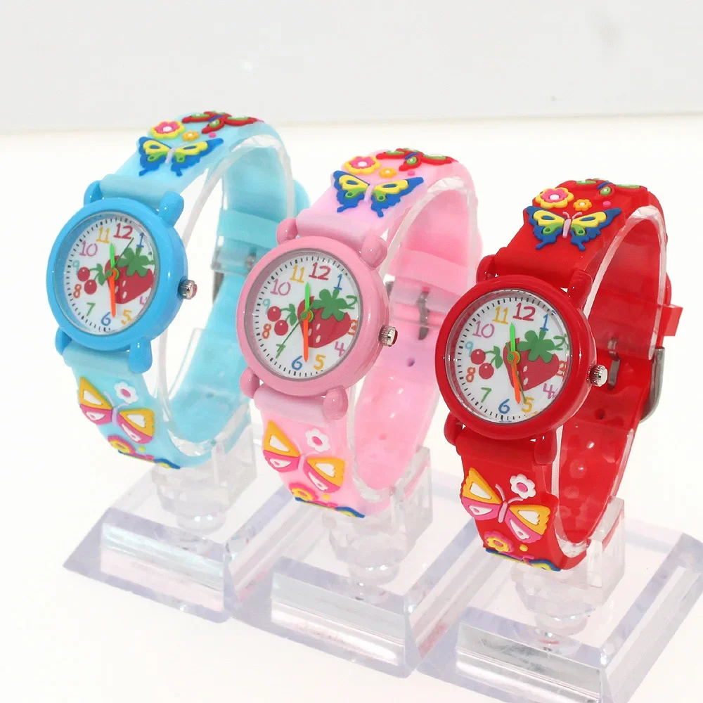 3Pcs Kids Quartz Wristwatch Colorful Dial 3D Design Silicone Strap Unisex Children's Watch