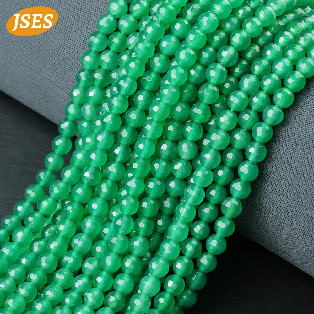AA Natural Green Agate Onyx Faceted Beads For Jewelry Making Bracelets Needlework DIY Beads Accessories Wholesale