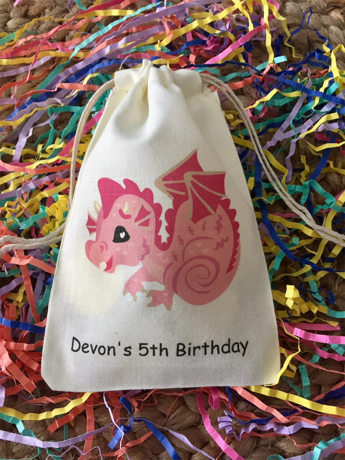 20pcs Personalized Dragon Birthday Party Favors - Custom Muslin Cotton Bags