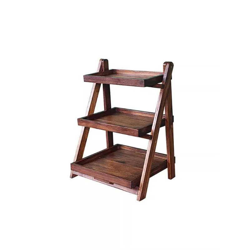 Teak folding rack free installation bathroom bathroom kitchen floor wooden storage rack household solid wood shelf