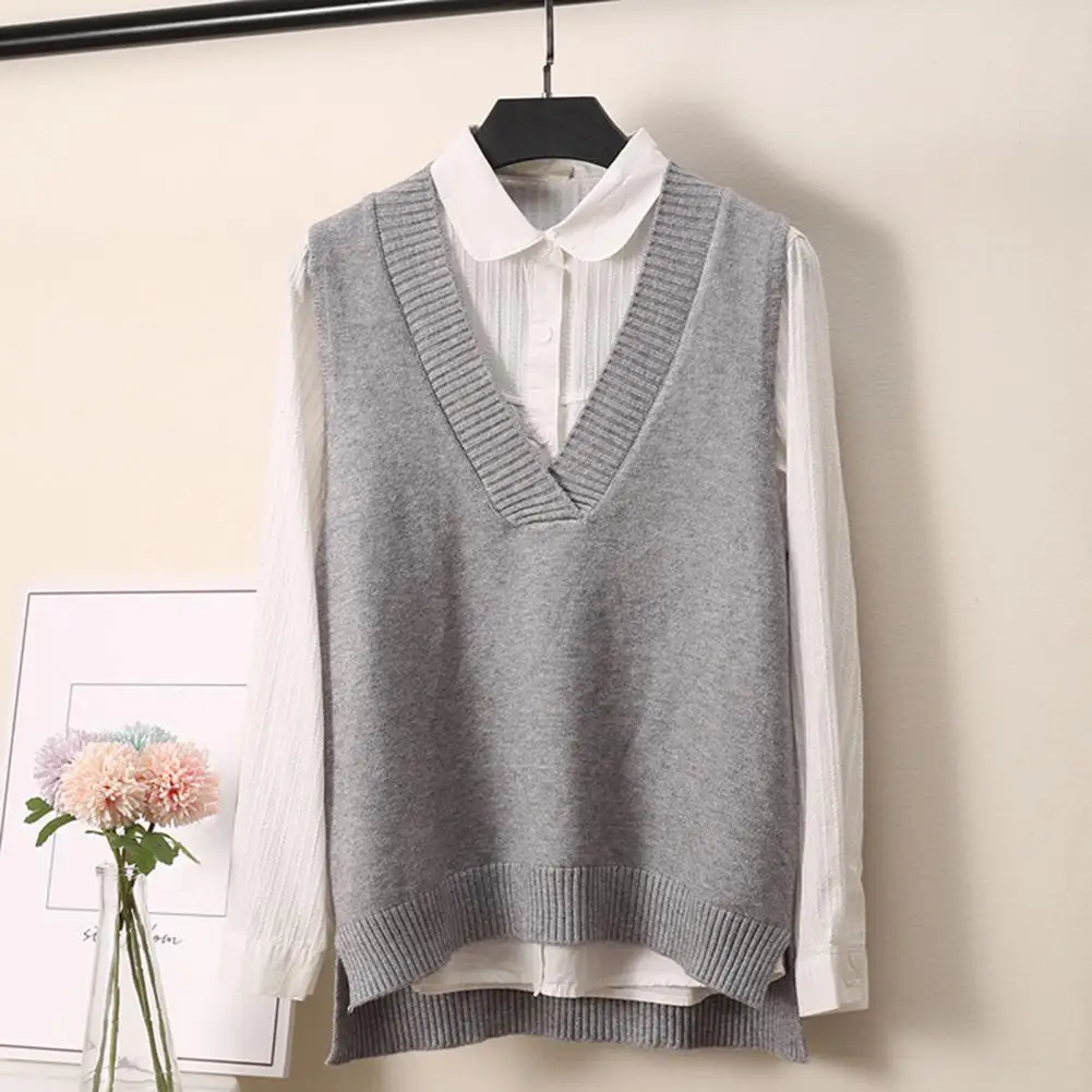 

Women Fall Vest Chic Cozy Women's Sleeveless Sweater Vests Irregular Hem Knitted Pullovers for Fall Winter Warmth Solid-color