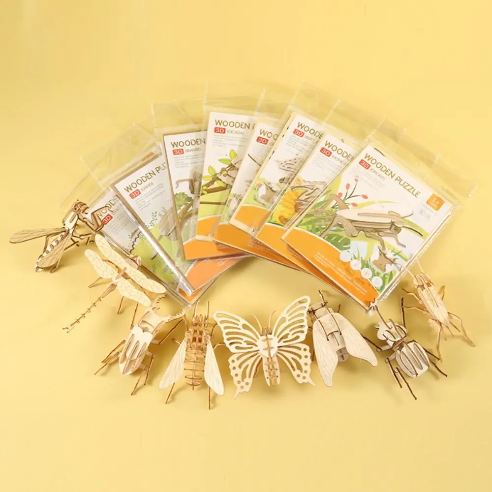 New 3D Puzzles Puzzle Set Insect Puzzles DIY Wooden Crafts Animal High Difficulty Wooden Models for Kids