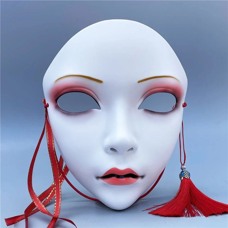 Anime Decor Japanese Full Face Fox Mask Cosplay Mask Halloween Party Rave Mask Dance Chinese Style Beauty Lady Face Costume Prop