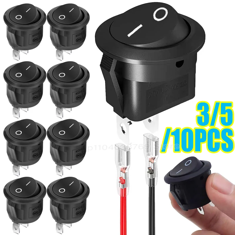 Black Round Rocker Switch SPST Mini Toggle Switches 12V for Car Automotive RV 2 Pin Push-button Mini Rocker on-off with Wire