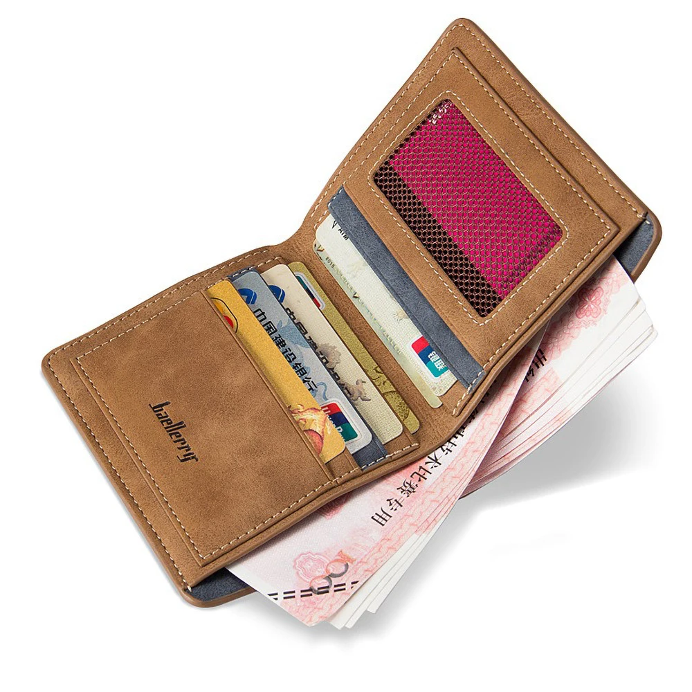 Slim Minimalist Men's Short PU Wallet Protection Engraved Leather Card Holder Travel image 4
