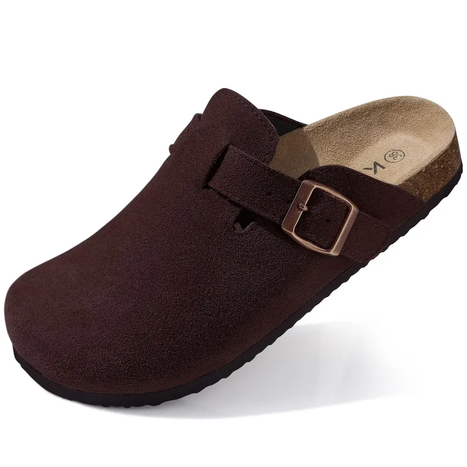 Kidmi New Faux Suede Clogs for Women Men Clogs Soft Cork Footbed Mules Comfort Potato Shoes with Arch Support Beach Sandals, image 14