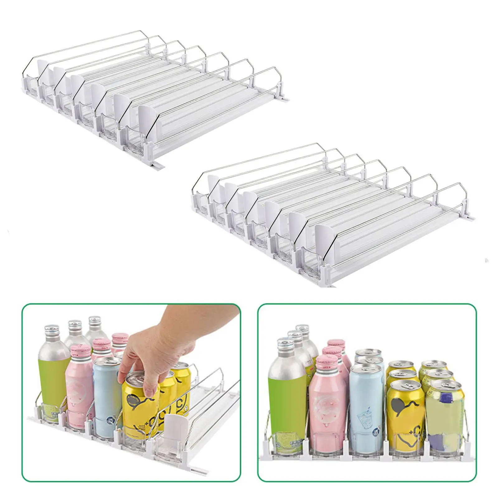 

Self Pushing Drink Organizer for Fridge Automatic Pusher, 6 Rows, Practical Pantry Refrigerator Beverage Pusher Can Dispenser