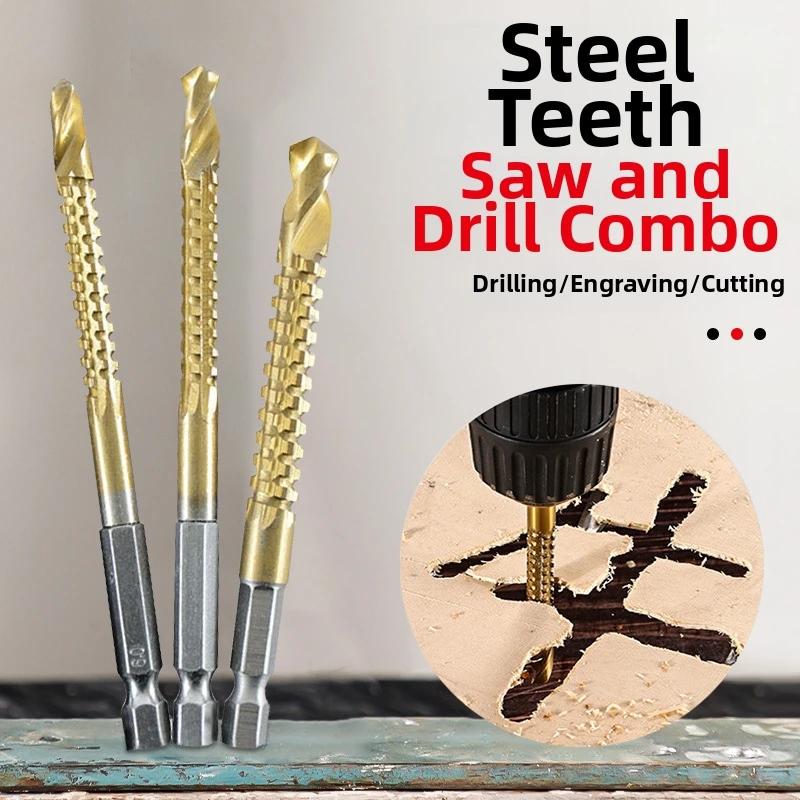 6Pcs Ground Spiral Groove Drill Set 3mm 4mm 5mm 6mm 6.5mm And 8mm 135° Split Point Hex Shank Titanium Coated HSS Drill Bits