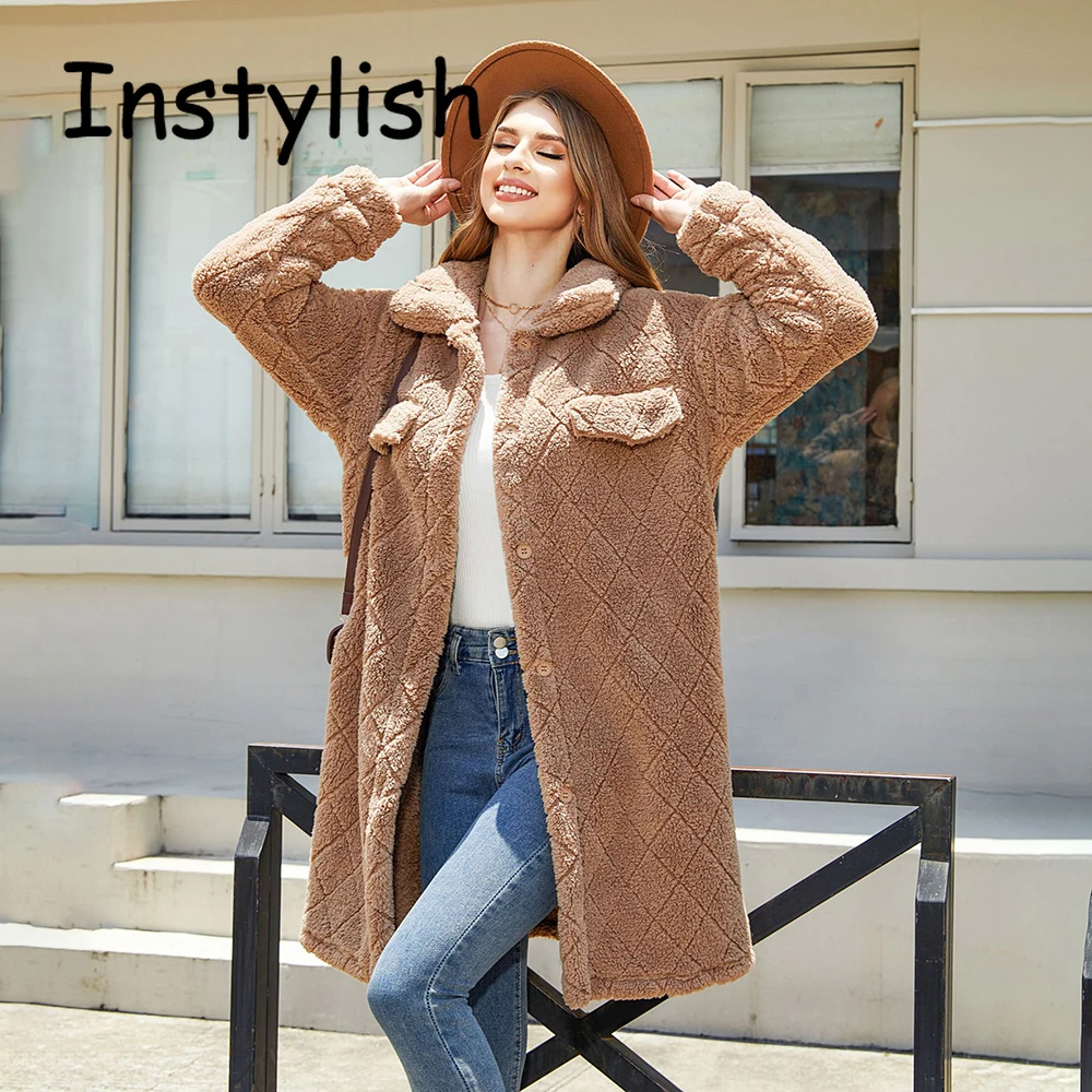 Elegant Faux Fur Jacket Elegant Single Breasted Teddy Bear Coat Korean Winter Outer 2023 New Retro Streetwear Midi Long Coat