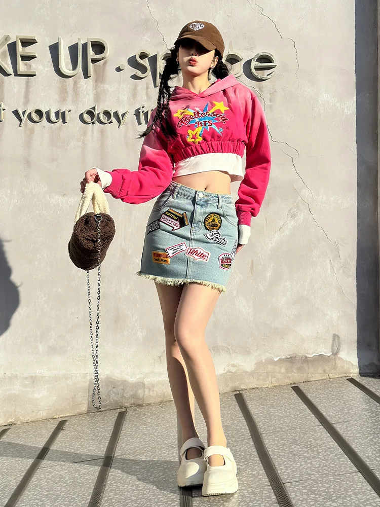 Bluza z kapturem BetterSay w stylu retro z amerykańskim nadrukiem, damska, codzienna, wygodna, mieszanka bawełny i poliestru, długi rękaw...