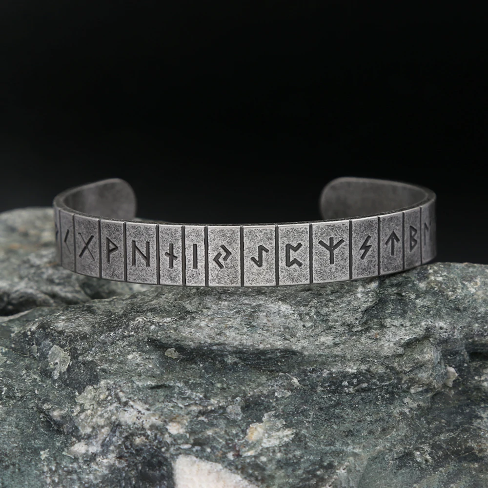 Nordic 316L Stainless Steel Viking Runes Bracelet Vintage Fashion Wristband Cuff Bracelets For Men Women Amulet Jewelry Gifts