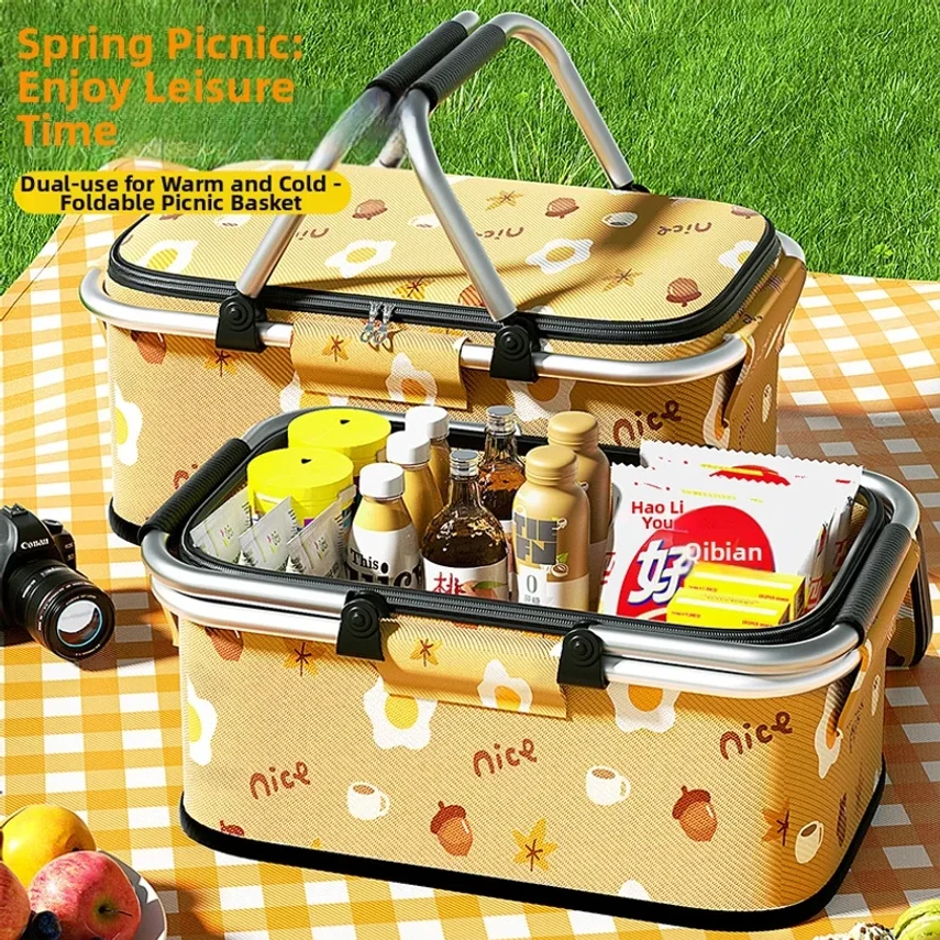 Car-mounted Camping Picnic Basket, Large-capacity Storage Insulated Bag Foldable Portable Delivery Box, Insulated Lunch Box Bag