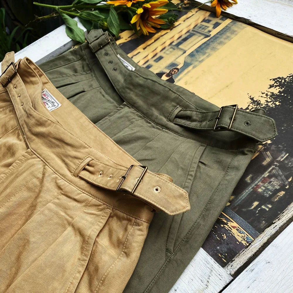 Blunt Razor American Vintage Khaki Workwear Gurkha Pants 270g Herringbone Pattern Washed Cotton Loose Straight Casual Pants
