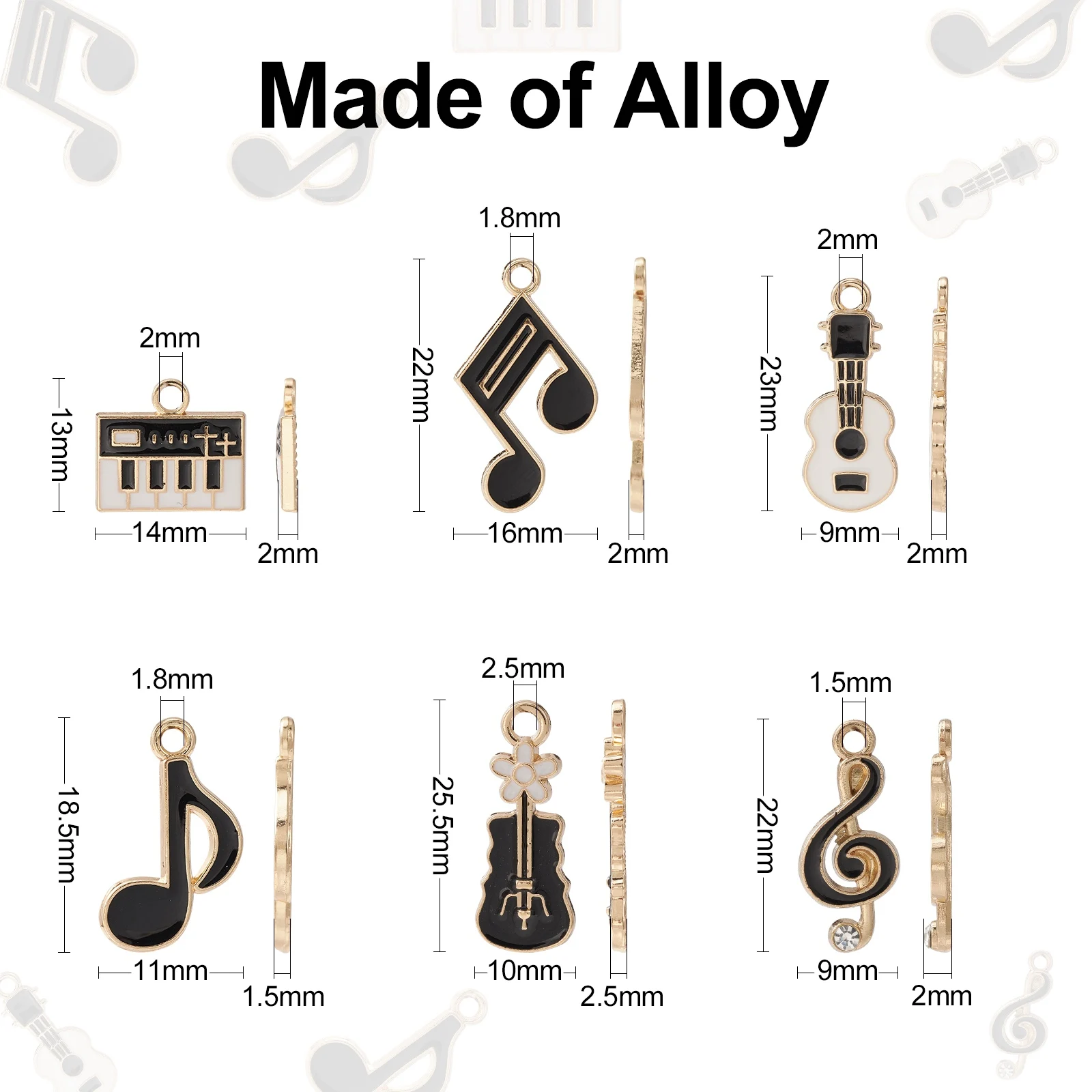 PandaHall 30Pcs 6 Styles Enamel Musical Charms Black & White Color Instrument Museic Symbol Charms for DIY Bracelet Jewelry Make