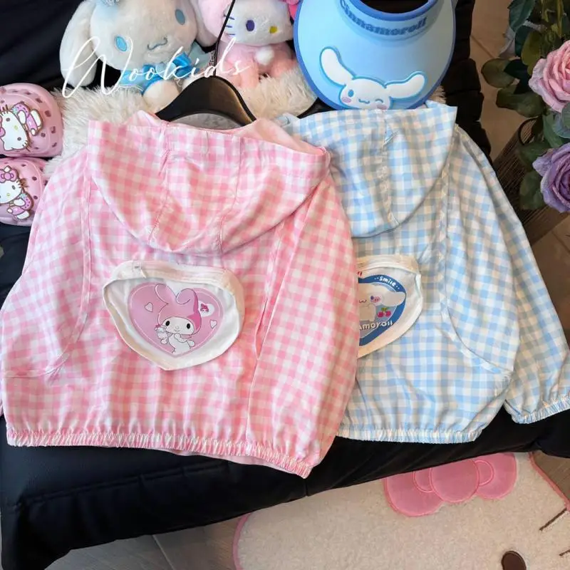 Cinnamoroll dos desenhos animados femininos Jaqueta Protetora Solar, Anime My Melody, Kawaii, Fino, Roupas à Prova de Sol, Encapuzado, Roupas de Verão