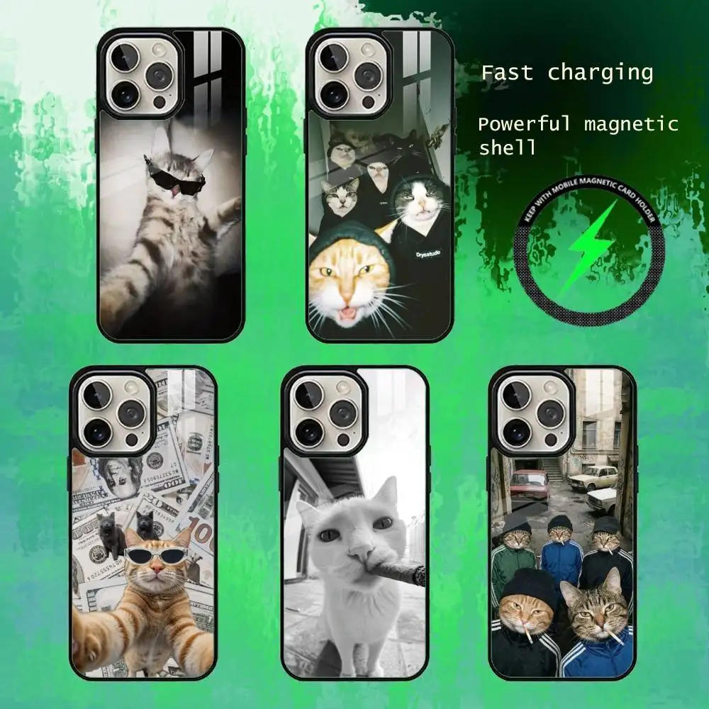 

A Cool And Funny Cat Phone Case For iPhone17,16,15,14,13 Plus,Pro Max Magnetic For Magsafe Wireless Charging