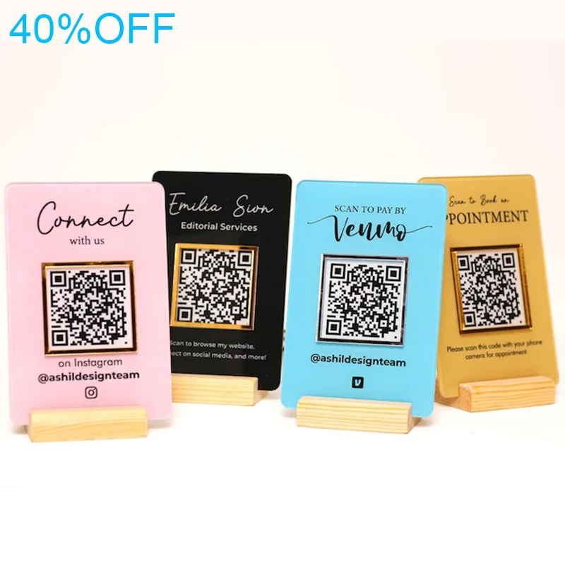 علامة قائمة رمز الاستجابة السريعة القابلة للتخصيص، حامل أكريليك مع شعار للمطاعم والمقاهي والبارات المسح لعرض قائمة مشروبات الطعام والوسائط الاجتماعية #1