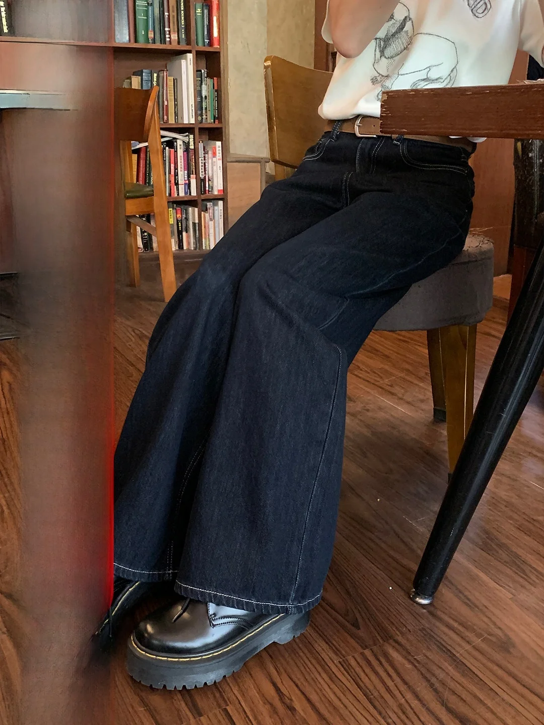 

Джинсы с высокой талией и широкими штанинами, ретро-стиль, для повседневной носки, свободные, универсальные, стройнящие, женские брюки прямого кроя на молнии