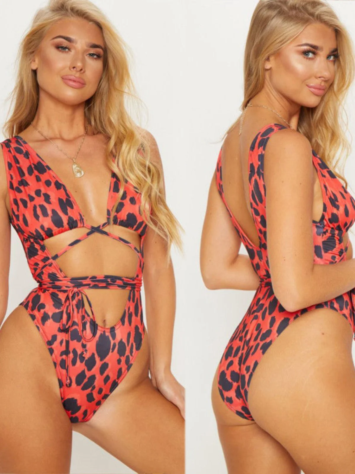 

Women's Printed One-piece Swimsuit with Binding Strap Street Sle Mid-waist Polyester Spring 2024 Regular Thin