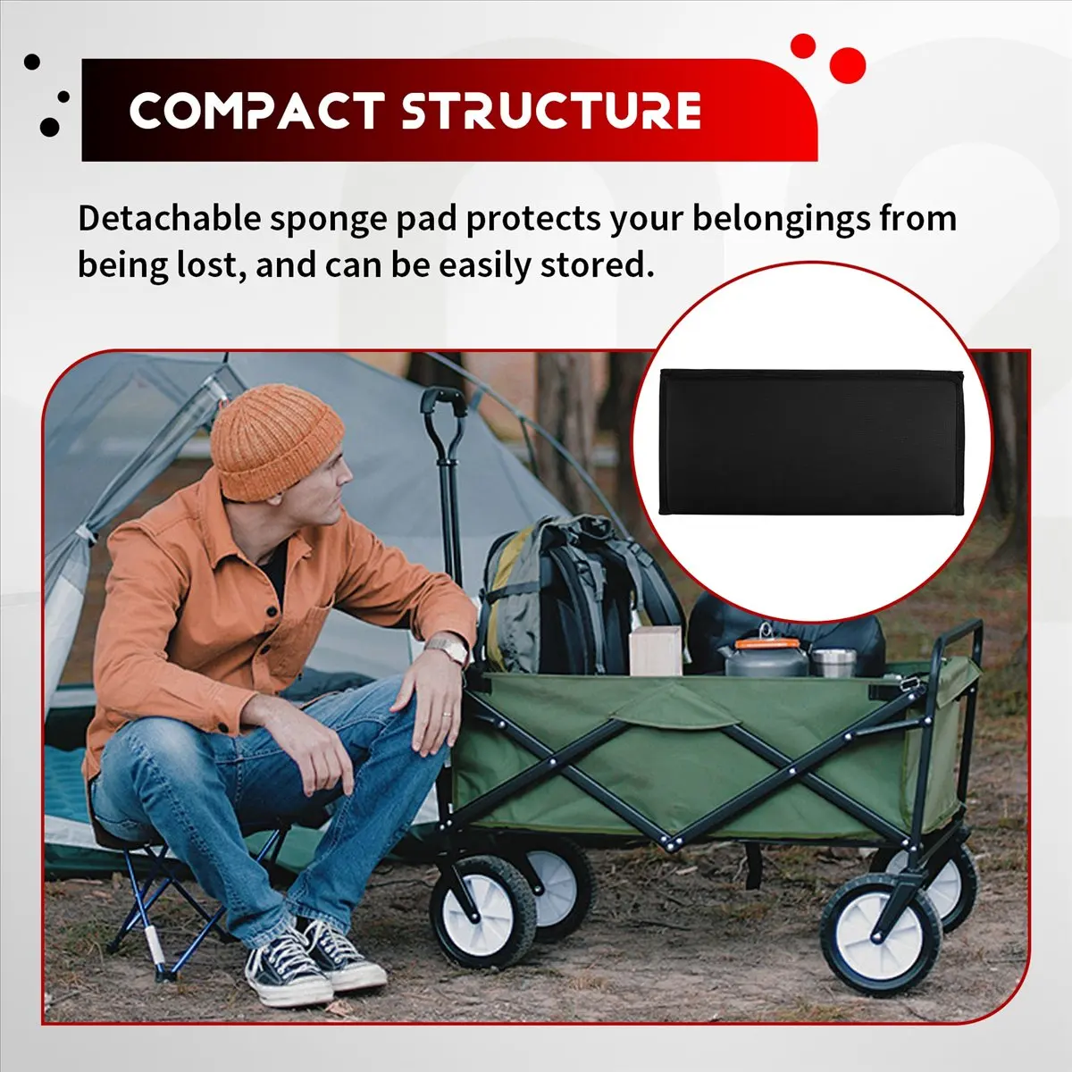 new arrival  Detachable Folding Camping Cart Wagon Lining Pad,Folding Wagon Outdoor Portable Trolley Cart Accessories 80x41CM