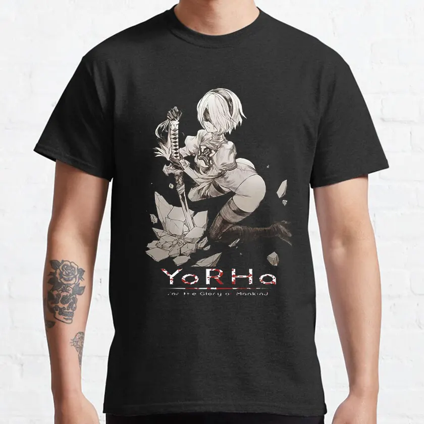 

Nier Automata Game of the Yorh 2B Anime Waifu Girl Cyber Punk T-shirt for men manga graphic t shirts 100% cotton large size tops