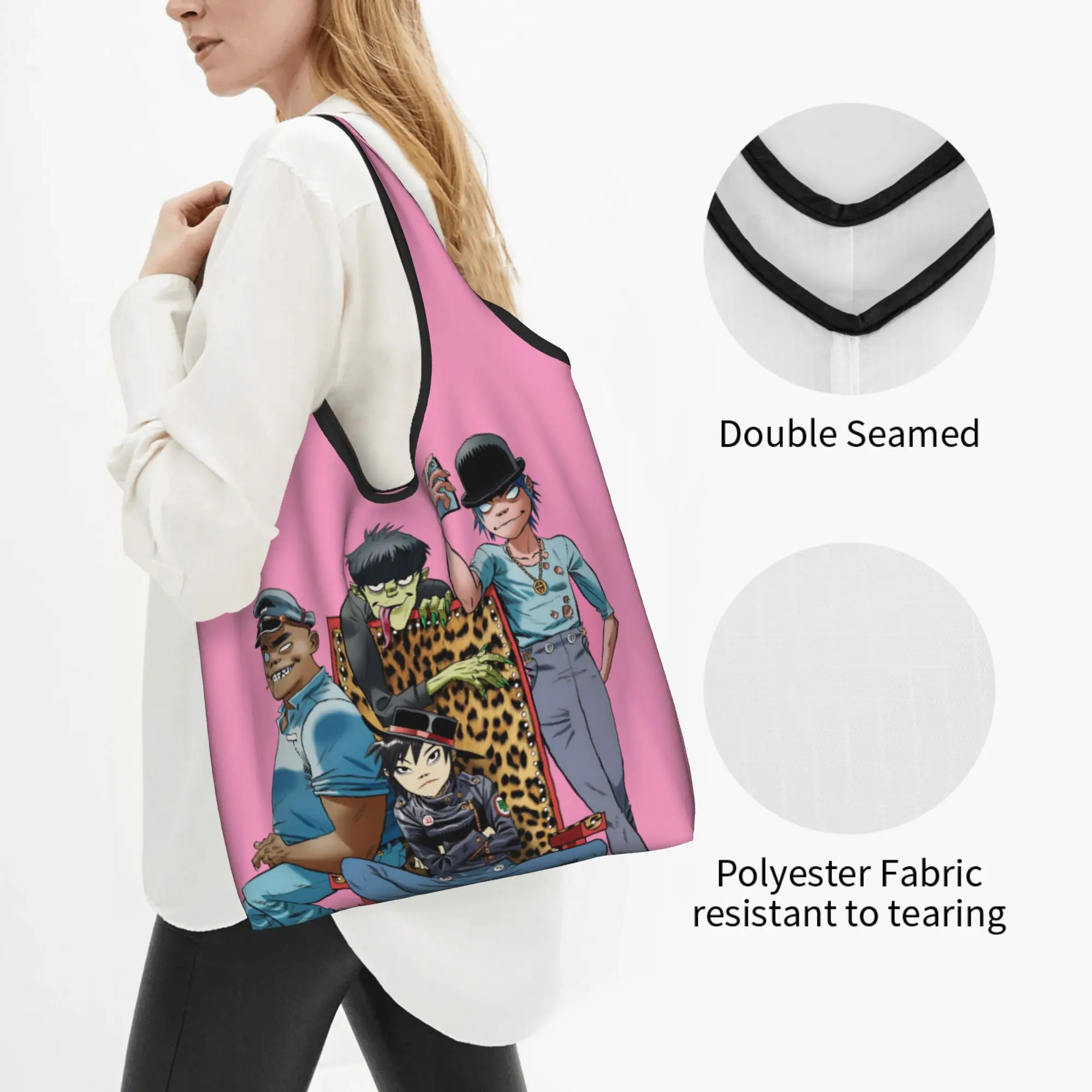 Recycling G-Gorillazes Manga Game  Shopping Bag Women Tote Bag Portable Rock Grocery Shopper Bags