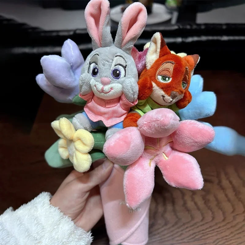 Oryginalny Nowy Bukiet Lalek Disney Zootopia2 Judy Nick Koty Prezent na Boże Narodzenie Urodziny Bukiet Lalek Wieczny Kwiat Pluszowa Zabawka