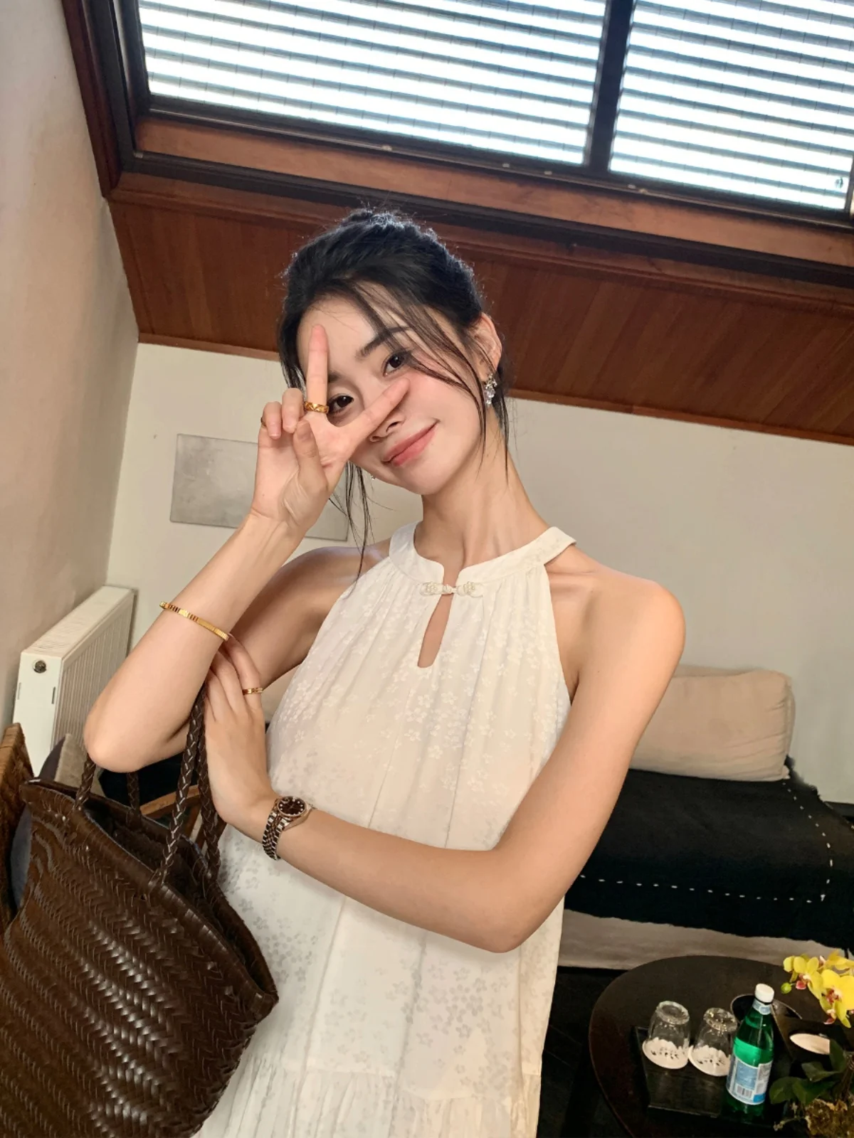 Pusumede Chinese Style Loose Sleeveless Women's Dress Neck Hanging Button Design Summer Vintage Floral Embroidery City Commute