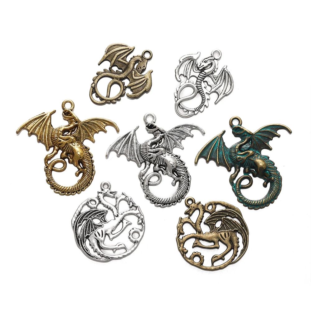 5pcs/lot Retro Style Alloy Dragon Pendants Punk Bracelet Metal Charms For DIY Necklace Crafts Jewelry Making Accessories