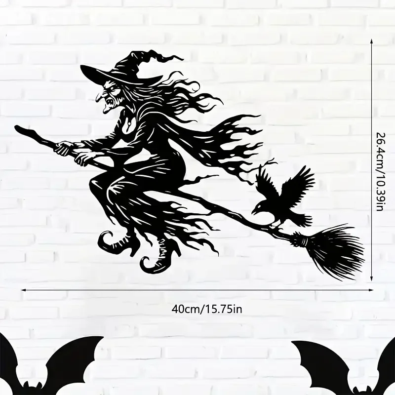Halloween Metal Wall Sculpture Ghost Sign & Witch on Broomstick Decorative Hanging Artwork for Spooky Season Decoration