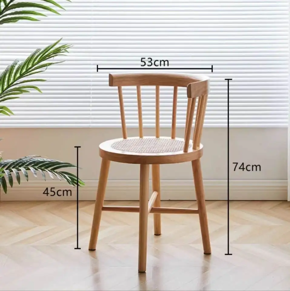 Nordic Japanese Style Solid Wood Wicker Windsor Dining Chair Home Retro Leisure Backrest Chair Solid Wood Wicker Round Chair