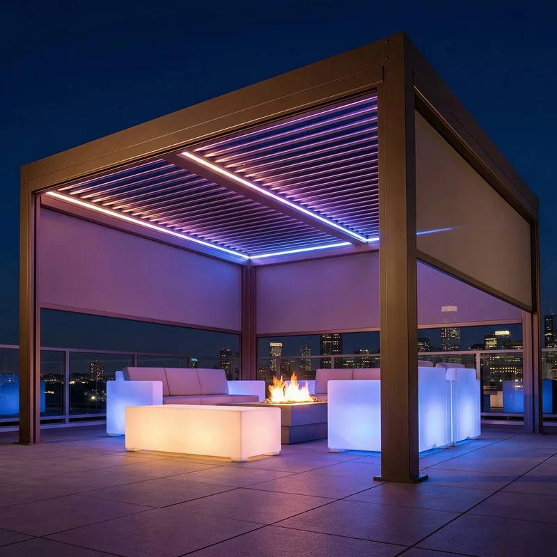 Aluminum Pergola with Hidden LED Strip Lights-Resistant Waterproof Shade Balcony Garden Patio-Standing Gazebo